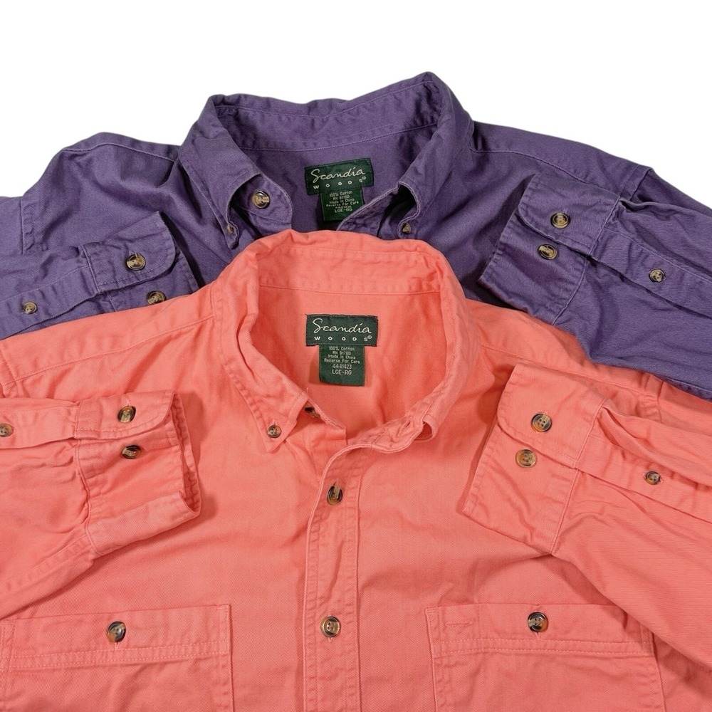 Scandia Woods L Purple Salmon Button Down Shirt Bundle 2pk Cotton Twill Gorpcore